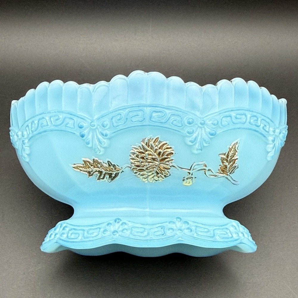 EAPG Northwood Glass Chrysanthemum Sprig Pagoda Blue Custard Compote Berry Bowl - Picture 10 of 16